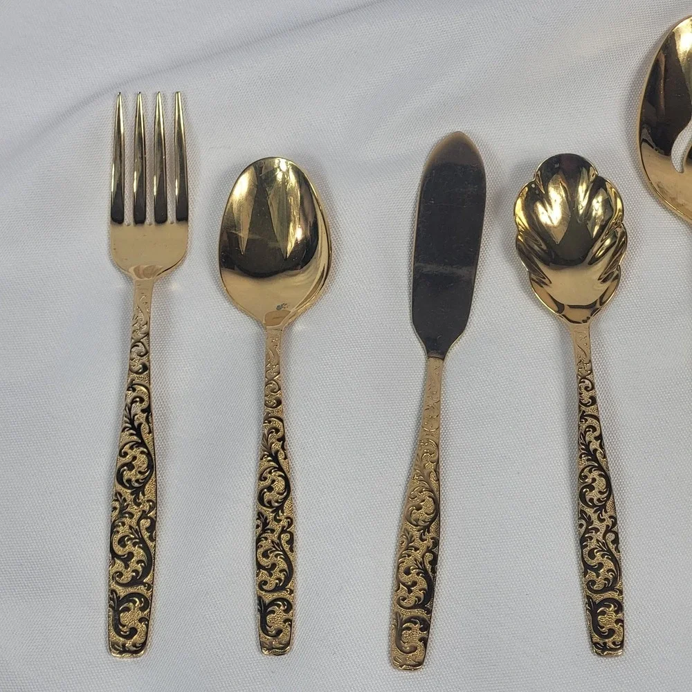 Americana Golden Heritage Pie Server Slotted Spoon Ladle Golden Scroll Design IS